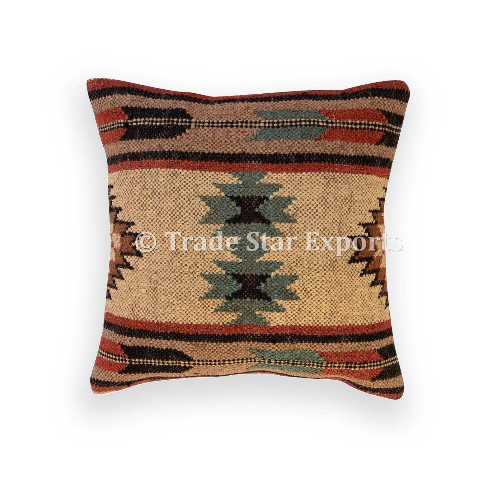 Indian Handwoven Kilim Jute Cushion Cover 18x18 Vintage Rug Rustic Pillow Cases 