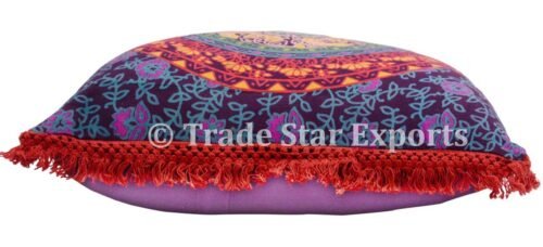 Indian Cotton Square Mandala Fringes Cushion Case - Image 4