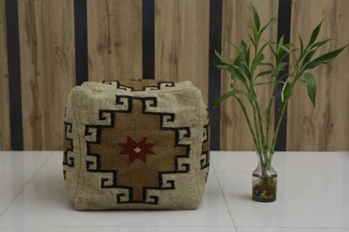 Handmade Jute Wool Ottoman Pouffe Cover - Image 7