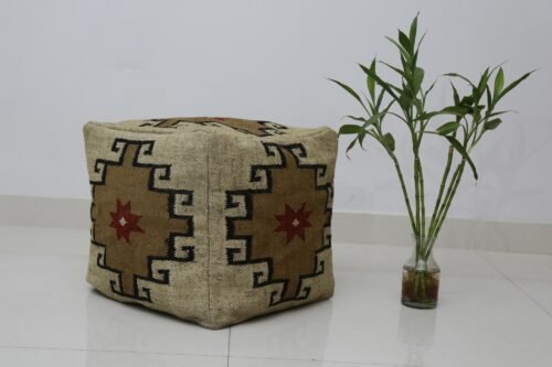 Handmade Jute Wool Ottoman Pouffe Cover - Image 3