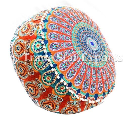 Mandala Cotton Pompom Floor Pouf Cover - Image 2