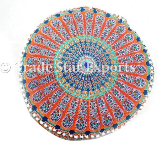Mandala Cotton Pompom Floor Pouf Cover - Image 4