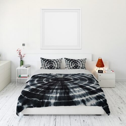 Black White Shibori Duvet Cover With Pillow Cover Set