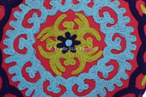 Decorative Suzani Round Cotton Picnic Cushion Cover - Image 3