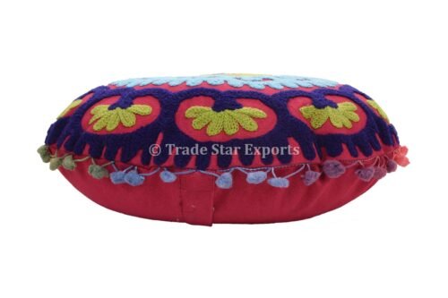 Decorative Suzani Round Cotton Picnic Cushion Cover - Image 4