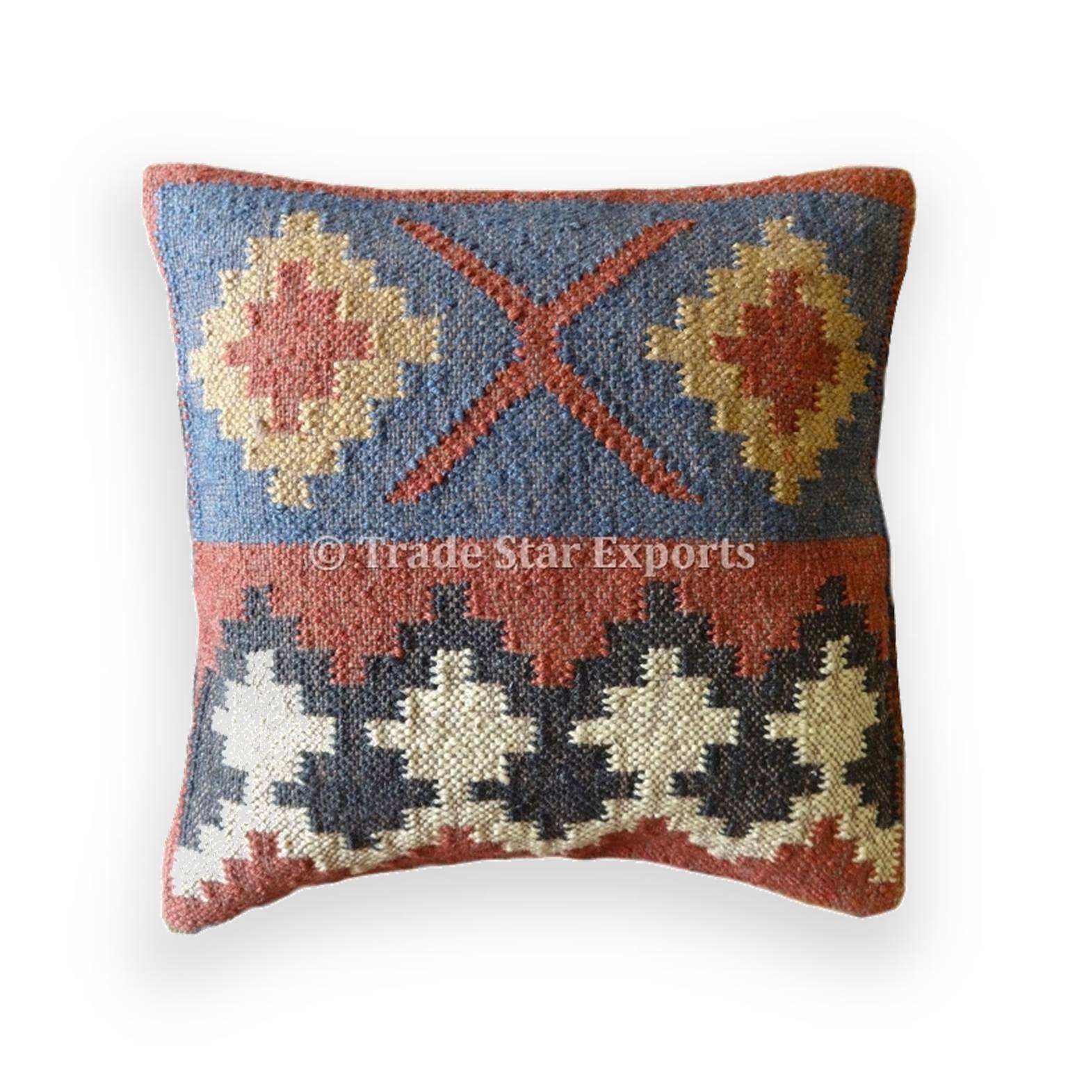 Set Of 2 Pcs Handmade Kilim Jute Cushion Cover 18" Hand-woven Rug Pillow 8155 