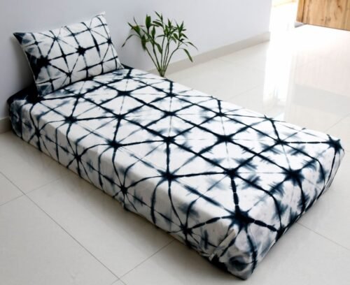 White Shibori Tie Dye Cotton Bed Cover - Image 2