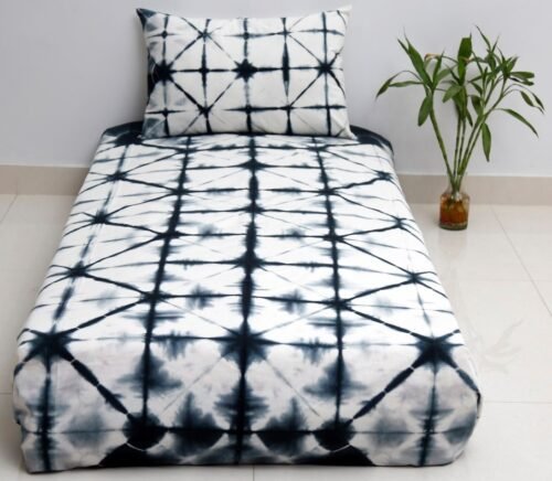 White Shibori Tie Dye Cotton Bed Cover - Image 3