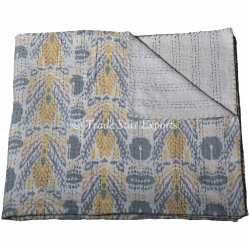 Ikat Printed Kantha Reversible Cotton Quilt - Image 2