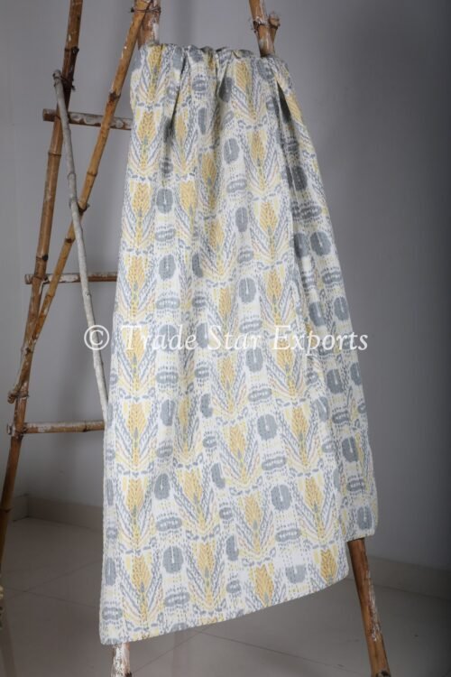 Ikat Printed Kantha Reversible Cotton Quilt - Image 3