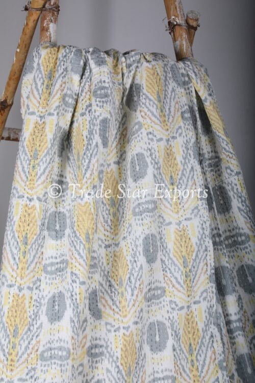 Ikat Printed Kantha Reversible Cotton Quilt - Image 5