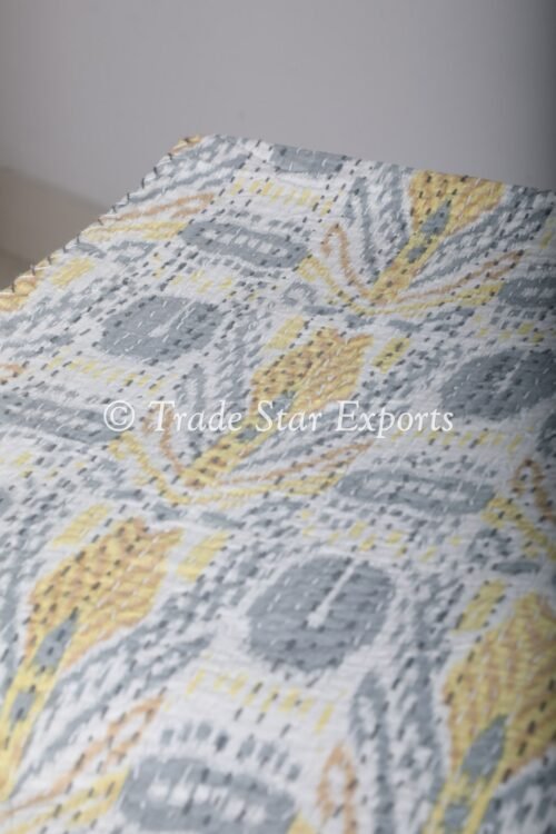 Ikat Printed Kantha Reversible Cotton Quilt - Image 6