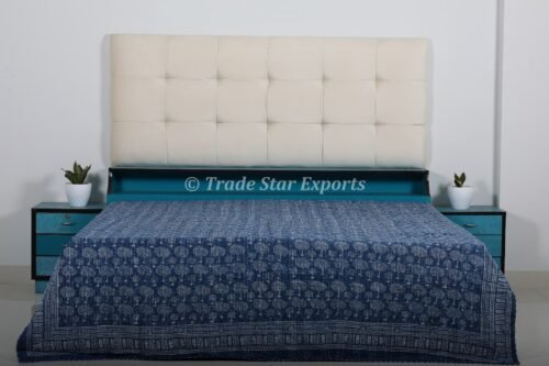 Indigo Block Print Handmade Quilted Bedspread - Image 3