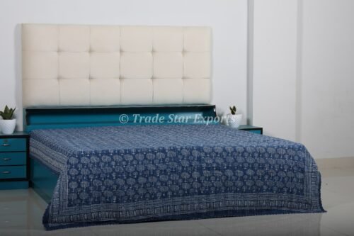 Indigo Block Print Handmade Quilted Bedspread - Image 4