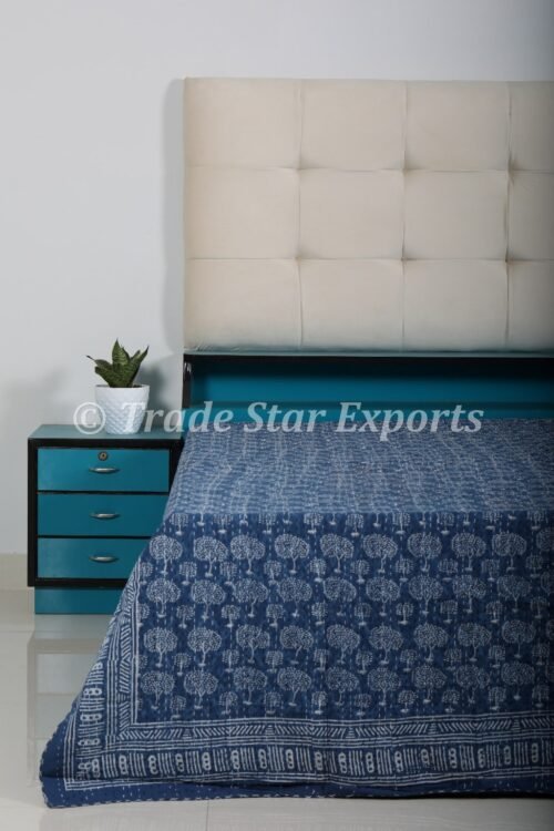 Indigo Block Print Handmade Quilted Bedspread - Image 5