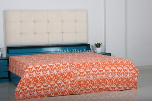 Kantha Ikat Printed Ethnic Quilted Bedspread - Image 5