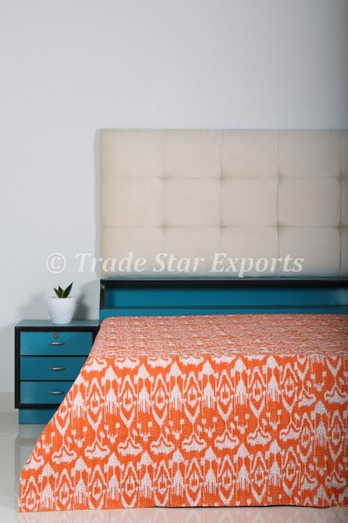 Kantha Ikat Printed Ethnic Quilted Bedspread - Image 6