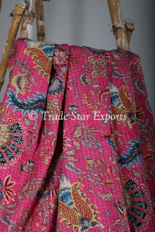 Reversible Twin Kantha Embroidery Floral Blanket - Image 5