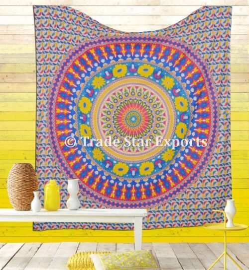 Ethnic Floral Cotton Tapestry Handmade Mandala Decorative Bedcover - Image 4