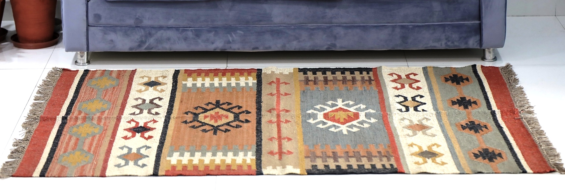 Kilim Rug Indian Jute Wool Hand Knotted Geometric 90x150cm 3x5ft 
