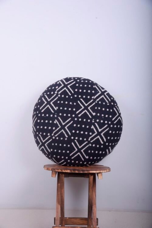 Cotton Block Print Round Pillow Cover Mud Cloth Handloomed Throw Cushion - Image 2