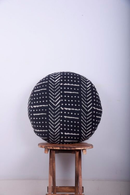 Cotton Block Print Round Pillow Cover Mud Cloth Handloomed Throw Cushion - Image 4