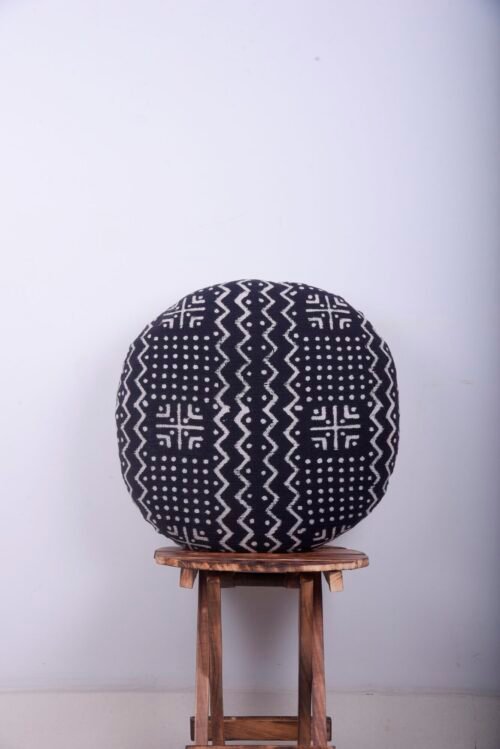 Cotton Block Print Round Pillow Cover Mud Cloth Handloomed Throw Cushion - Image 6