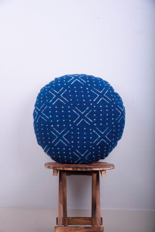 Indigo Hand Block Print Pillow Cover Mud Cloth Cotton Round Cushion Cover - Image 2