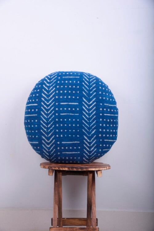 Indigo Hand Block Print Pillow Cover Mud Cloth Cotton Round Cushion Cover - Image 4