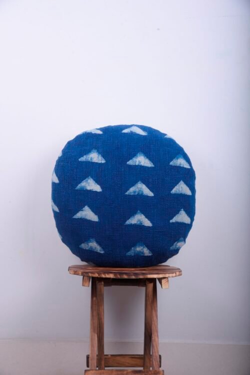 Indigo Hand Block Print Pillow Cover Mud Cloth Cotton Round Cushion Cover - Image 5