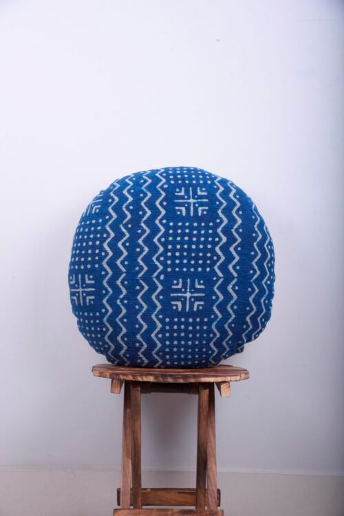 Indigo Hand Block Print Pillow Cover Mud Cloth Cotton Round Cushion Cover - Image 6