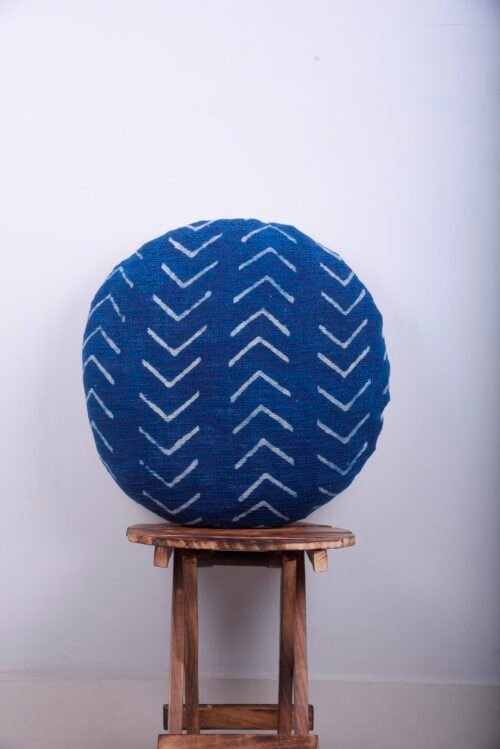 Indigo Hand Block Print Pillow Cover Mud Cloth Cotton Round Cushion Cover - Image 7