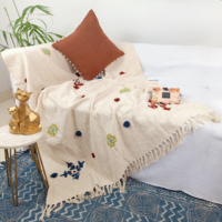 Floral Fantasy Cotton Handloomed Embroidered Throw Blanket for House Furnishing