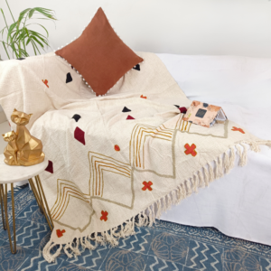 Harmony in Diamonds: Embroidered Handcrafted Luxury Cotton Throw