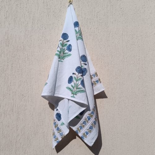 Hand Block Print Bath Towel Set Of 3 Cotton Bath and Hand Towel Soft Super Absorbent Skin-Friendly Waffle Cotton Towel