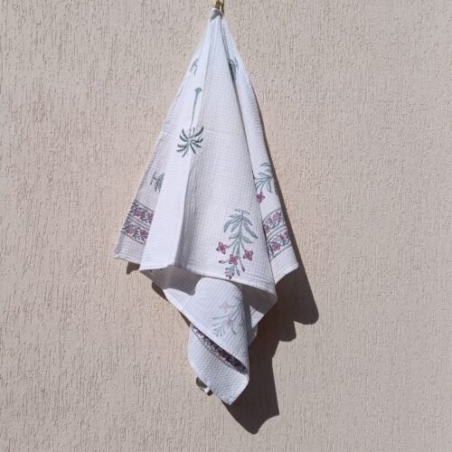Handmade Soft Cotton Waffle Towel Set Hand Block Print Super Absorbent Bath and Hand Towel Set