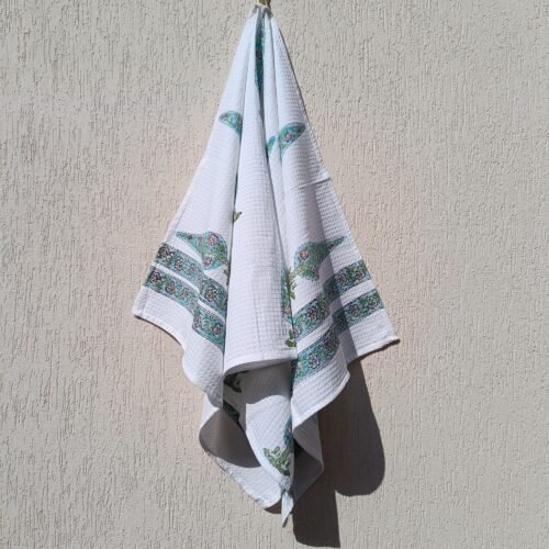 Super Soft Handmade Cotton Waffle Towel Block Print Hand And Bath Towel