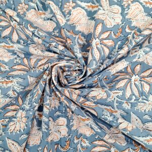 Modern Leaf Cotton Fabric Beautiful Floral Design Block Print