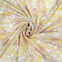 Yellow Block Print Fabric Floral Cotton Fabric