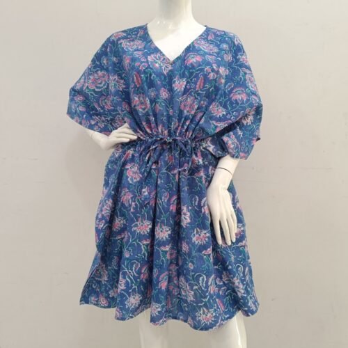 Hand Block Print Kaftan Vintage Floral Pattern Free Size Dress