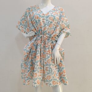 Floral Pattern Soft Cotton Hand Block Print Kaftan Dress