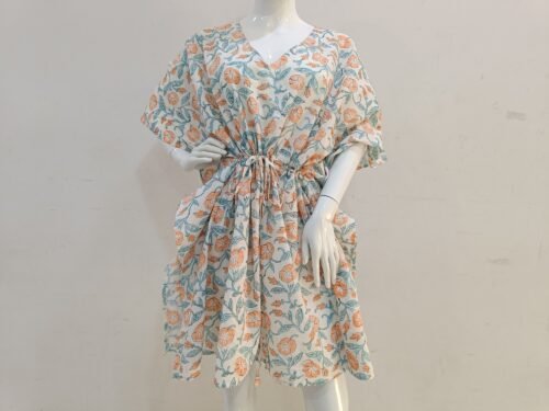 Floral Pattern Soft Cotton Hand Block Print Kaftan Dress