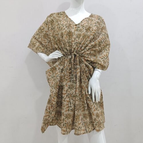 Vintage Floral Pattern Kaftan Hand Block Print Pure Cotton Free Size