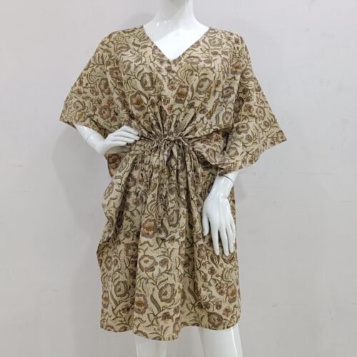 Vintage Floral Pattern Kaftan Hand Block Print Pure Cotton Free Size