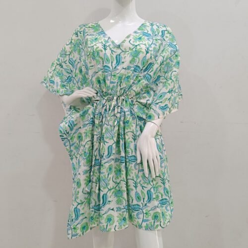 Hand Block Print Kaftan Vintage Floral Pattern Free Size Dress