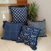 Indigo Ruffle Hand Block Print Cushion Covers - Set of 4