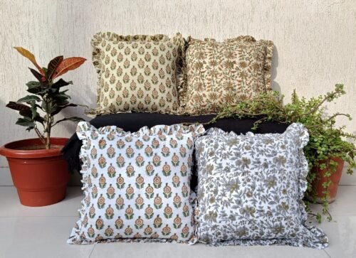 Floral Decorative Hand Block Print Throw Pillow Covers