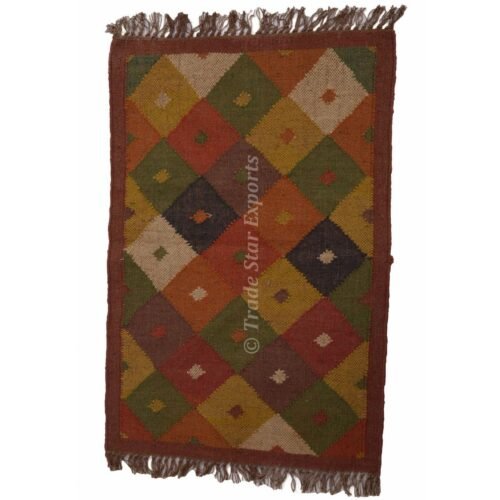 2X3 Classic Handwoven Kilim Wool Jute Dhurrie for Home Decor