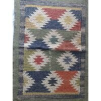 Handmade Wool-Jute Kilim Rug Small Size 2X3 For Yoga-Home Decor-Floor Furnishing
