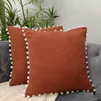Custom Solid Cushion Cover With Decorative Pom-Pom Lace For Home Furnishing (18X18 Inches)